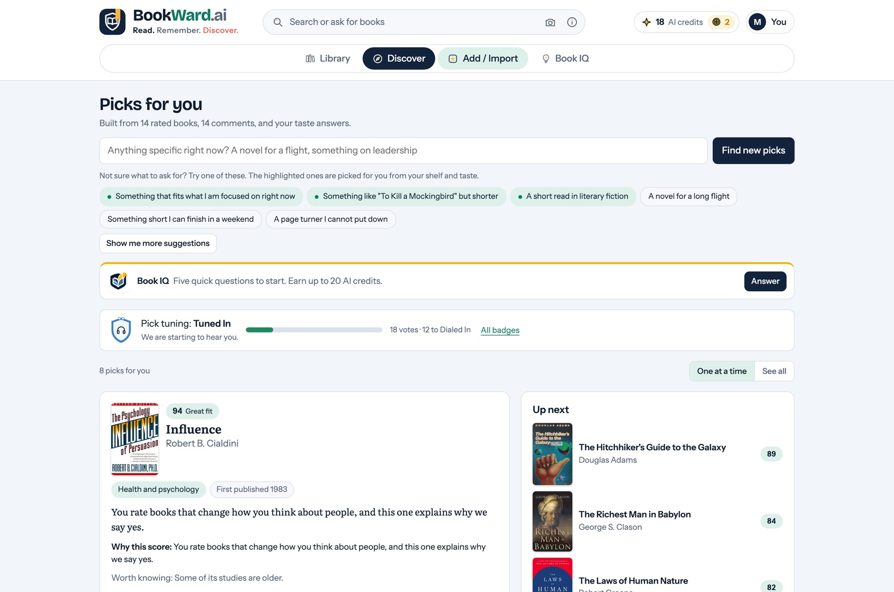 BookWard recommendation cards with fit scores